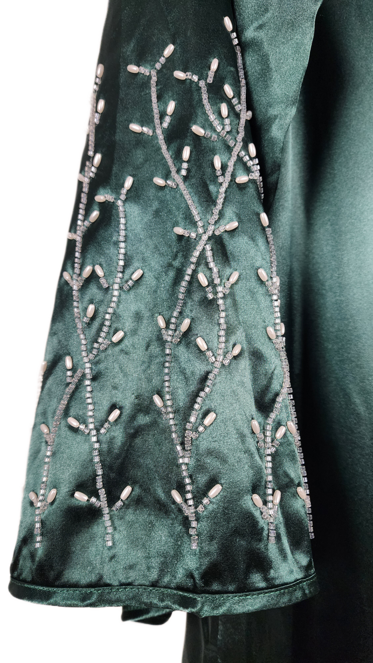 NEW Dubai Style Satin Luxury Open Abaya With Handmade Beads