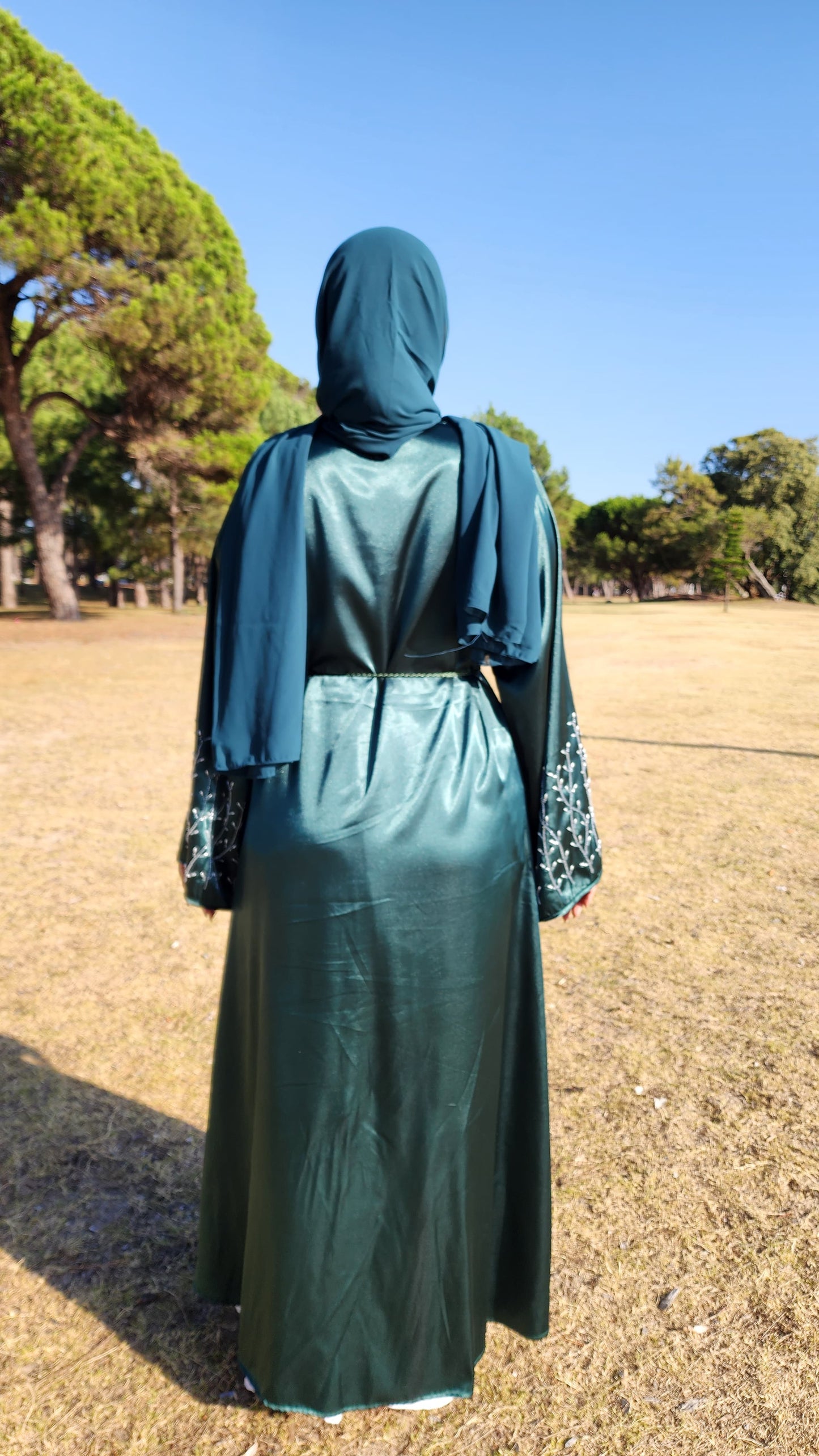NEW Dubai Style Satin Luxury Open Abaya With Handmade Beads