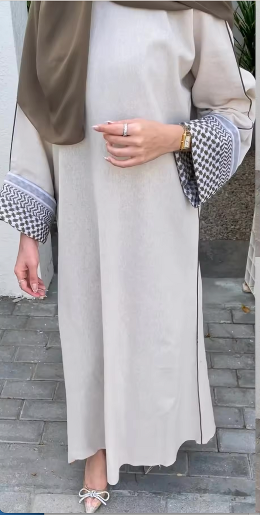 Beige Embroidery Closed abaya
